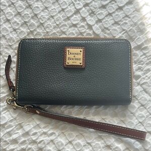 Dooney & Bourke Grey and Tan Leather Wristlet